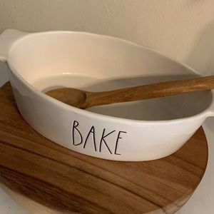 Rae Dunn LARGE "Bake" dish with Wooden Spoon